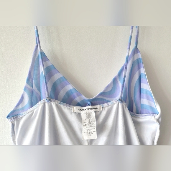 Baby Blue, White, & Lavender Sheer Babydoll Lettuce Trim Midi Dress Size M - Picture 12 of 12